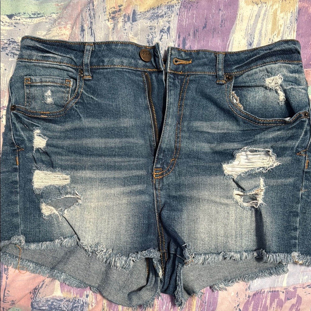 Distressed Denim Shorts - Picture 1 of 4